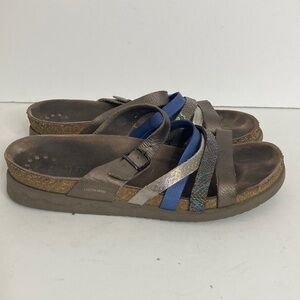 Mephisto Sandals Womens 40 US 10 Brown Blue Metallic Snakeskin Strappy Huleda